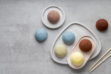 Mochi Traditional Japanese Rice Dessert Assortment on a Plate