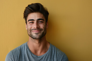 Obraz premium A close up portrait of a young man with a subtle smile