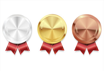 Gold silver and bronze medal set vector illustration 