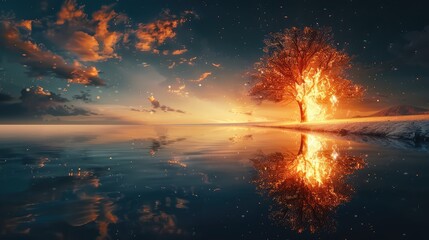 Obraz premium sunset over the river