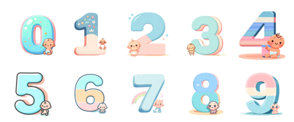 Watercolor cute numbers on white background.