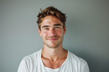 Obraz premium A close up portrait of a young man with a subtle smile