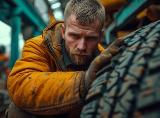 Mechanic Crouching While Fixing Car Tire