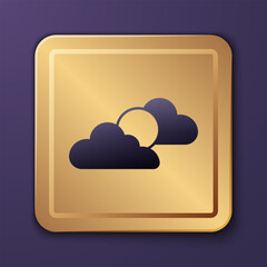 Purple Sun and cloud weather icon isolated on purple background. Gold square button. Vector