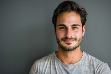 Obraz premium A close up portrait of a young man with a subtle smile