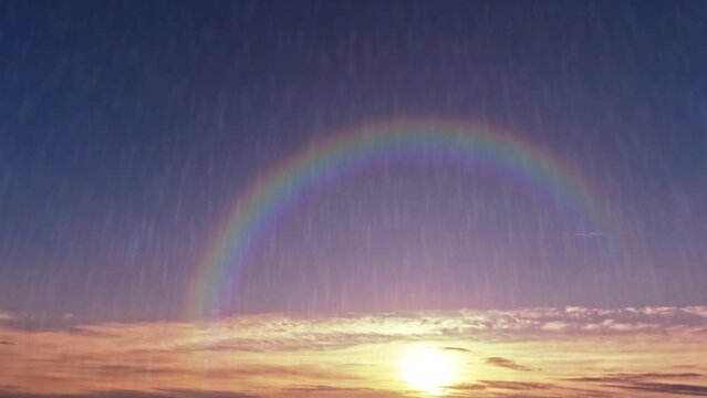 timelapse video of rain with cute rainbow and clouds - loop video