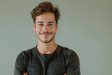 Obraz premium A close up portrait of a young man with a subtle smile