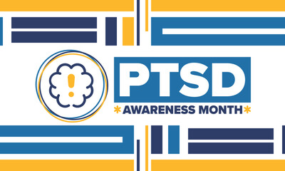 Obraz premium PTSD Awareness Month in June. Post Traumatic Stress Disorder. Celebrated annual in United States. Medical health care and awareness design. Poster, card, banner and background. Vector illustration