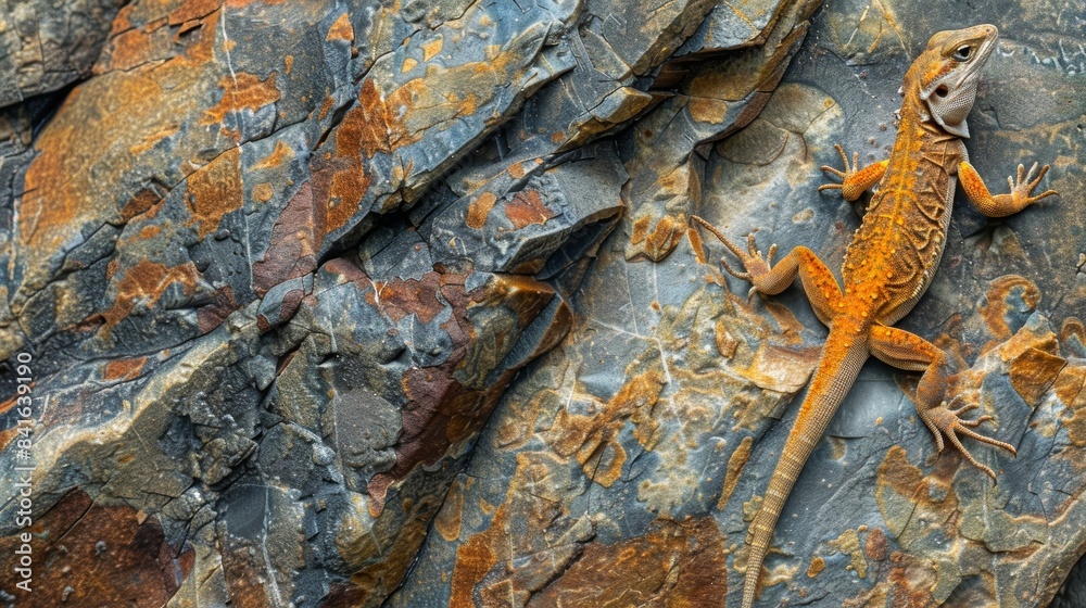 Canvas Prints fascinating closeup of a rusty orange lizard camouflaged against a rock blending seamlessly with its