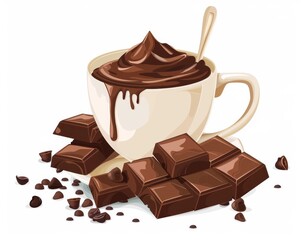 A cup of chocolate, clip art cartoon illustration vector artwork, white background. 
