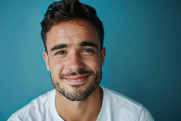 Obraz premium A close up portrait of a young man with a subtle smile