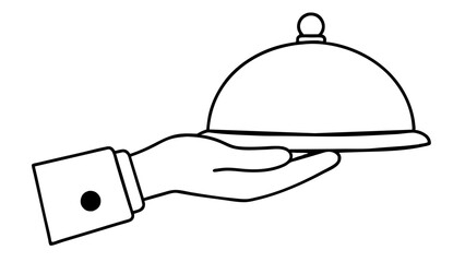 vector illustration of a hand holding a serving tray with a lid.