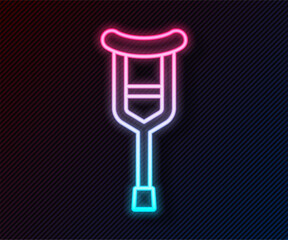 Glowing neon line Crutch or crutches icon isolated on black background. Equipment for rehabilitation of people with diseases of musculoskeletal system. Vector