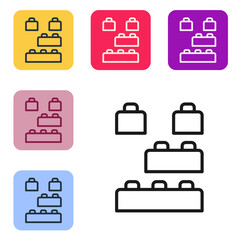 Black line Toy building block bricks for children icon isolated on white background. Set icons in color square buttons. Vector