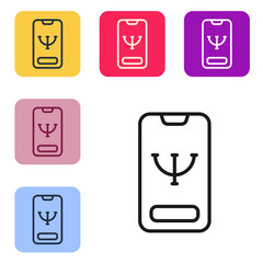 Black line Online psychological counseling distance icon isolated on white background. Psychotherapy, psychological help, psychiatrist online consulting. Set icons in color square buttons. Vector