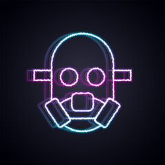 Glowing neon line Gas mask icon isolated on black background. Respirator sign. Vector