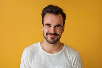 Obraz premium A close up portrait of a young man with a subtle smile
