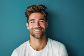 Obraz premium A close up portrait of a young man with a subtle smile