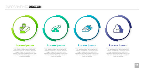 Set Gold coin with gold bars, Growth arrow, Stacks paper money cash and mine. Business infographic template. Vector