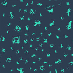 Set Helicopter, Cruise ship, Delivery cargo truck and Off road on seamless pattern. Vector