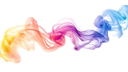 Series of transparent rainbow liquid flow shapes forming spirals and swirls, isolated on a white background, adding a whimsical and dynamic touch to the design.