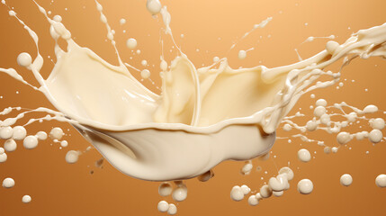 Fresh Soy Milk Pouring and Splashing with Soy Beans Background - 3D Render Stock Illustration