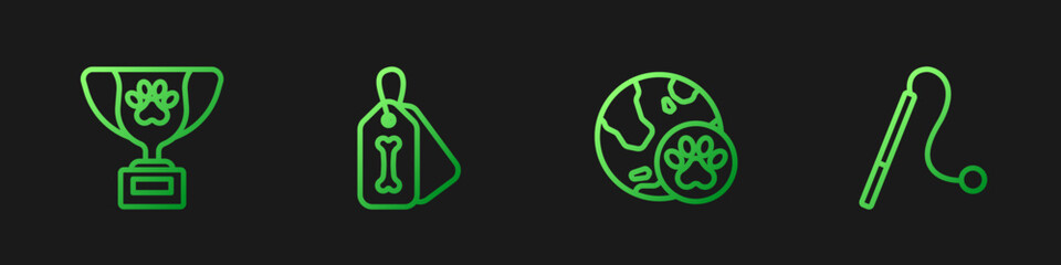 Set line World pet, Pet award symbol, Dog collar with bone and cat toy. Gradient color icons. Vector