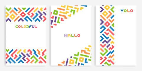 Colorful line doodle seamless pattern set. Creative minimalist style art background collection, trendy design with basic shapes. Modern abstract color backdrop