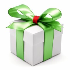 White birthday gift box wrapped with ribbon isolated on white background