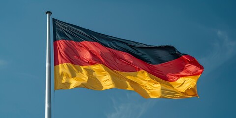 Germany flag on a flagpole against a blue sky