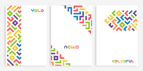 Colorful line doodle seamless pattern set. Creative minimalist style art background collection, trendy design with basic shapes. Modern abstract color backdrop