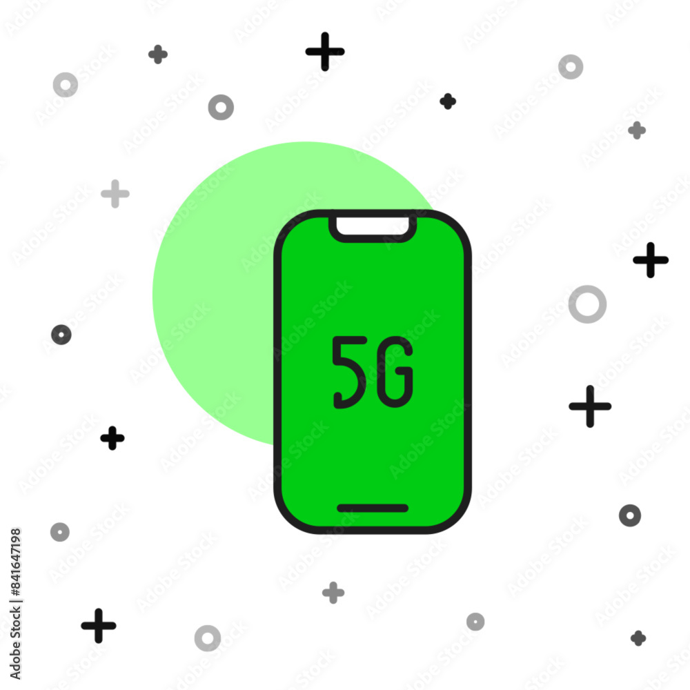 Poster filled outline mobile with 5g new wireless internet wifi icon isolated on white background. global n