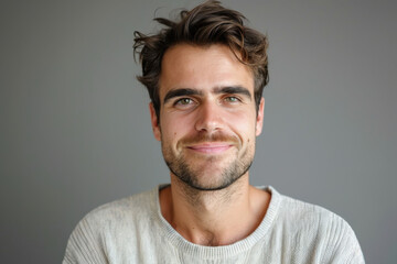 Obraz premium A close up portrait of a young man with a subtle smile