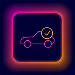 Glowing neon line Auto service check automotive icon isolated on black background. Car service. Colorful outline concept. Vector