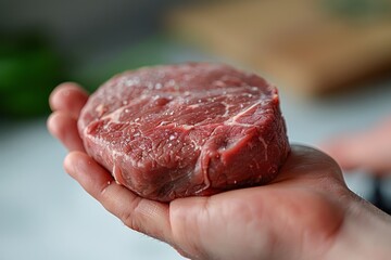 Raw Beef Steak in Hand