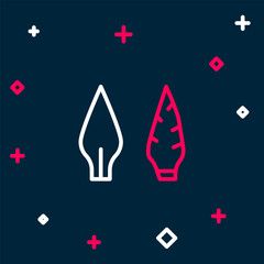 Line Stone age arrow head icon isolated on blue background. Medieval weapon. Colorful outline concept. Vector