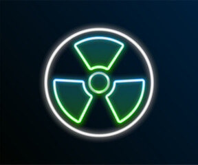 Glowing neon line Radioactive icon isolated on black background. Radioactive toxic symbol. Radiation Hazard sign. Colorful outline concept. Vector