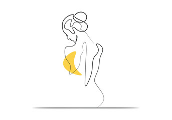Woman body one line drawing. Abstract minimal female back icon, logo. Continuous single line female nude illustration. Modern trendy contour vector illustration