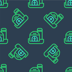 Line Farm house icon isolated seamless pattern on blue background. Vector