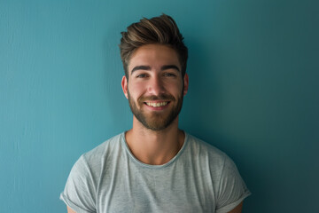 Fototapeta premium A close up portrait of a young man with a subtle smile