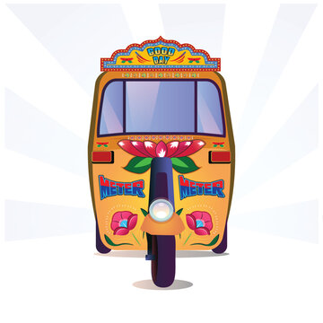Front view of Indian auto-rickshaw. tuk-tuk in Thailand, meter typo on it