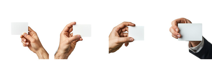 Obraz premium Set of a detailed portrait of a man's hand holding a blank card on transparent background