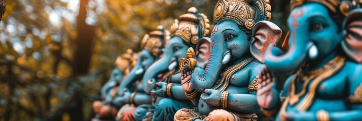 Obraz premium Colorful ganesh chaturthi processions with decorated idols and traditional attire