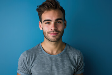 Obraz premium A close up portrait of a young man with a subtle smile