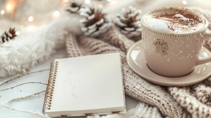 White paper mockup with winter decoration, christmas mockup