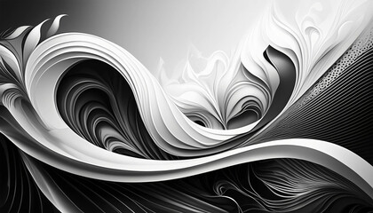 White and black abstract background with a curved design, illustration.