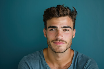 Obraz premium A close up portrait of a young man with a subtle smile
