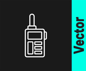 White line Walkie talkie icon isolated on black background. Portable radio transmitter icon. Radio transceiver sign. Vector