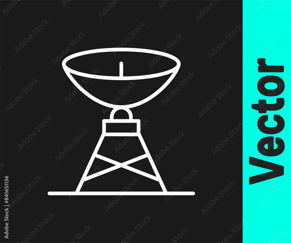 Canvas Prints White line Satellite dish icon isolated on black background. Radio antenna, astronomy and space research. Vector