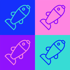 Pop art line Fish icon isolated on color background. Vector